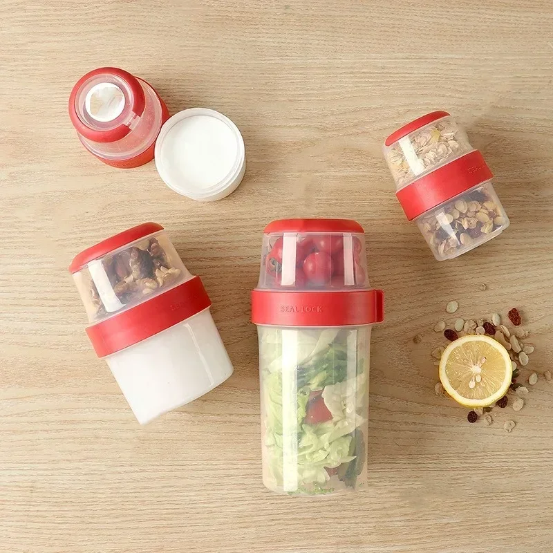 Meal Prep Oatmeal Jars - Portable Plastic Breakfast Cup Carry Salad