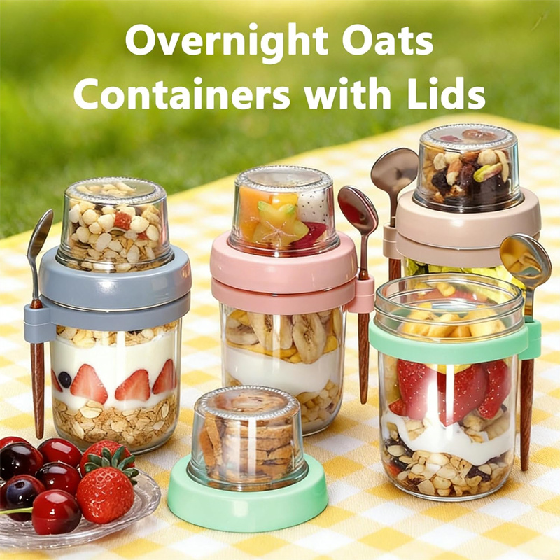 Meal Prep Oatmeal Jars - Overnight Oats Containers with Lids and