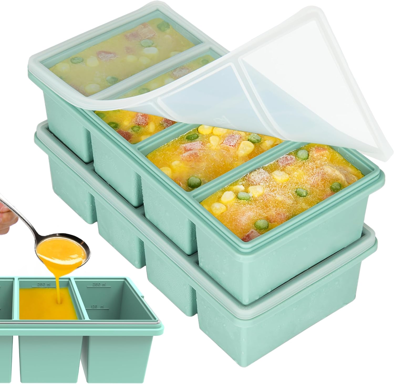 Meal Prep Frozen - Silicone Freezer Trays with Lids, 1-Cup