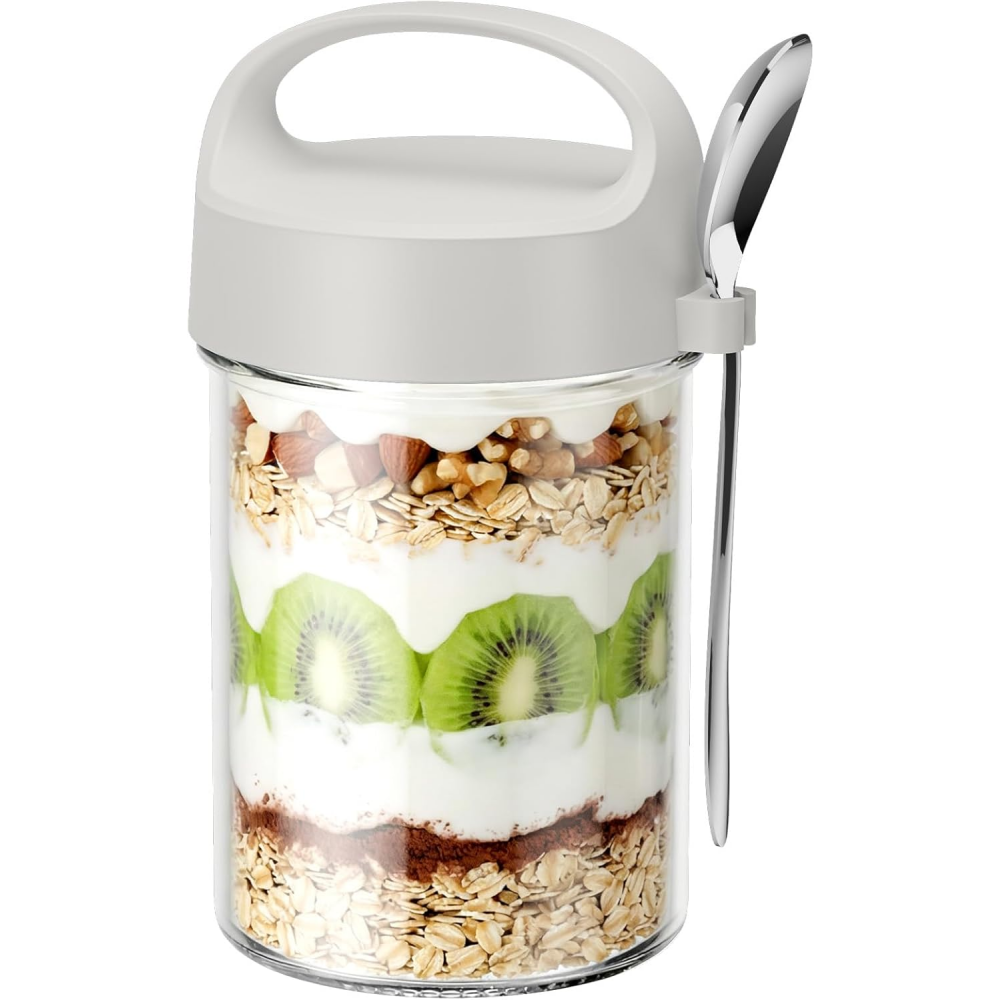 Meal Prep Oatmeal Jars - 16-ounce reusable portable leak-proof glass breakfast