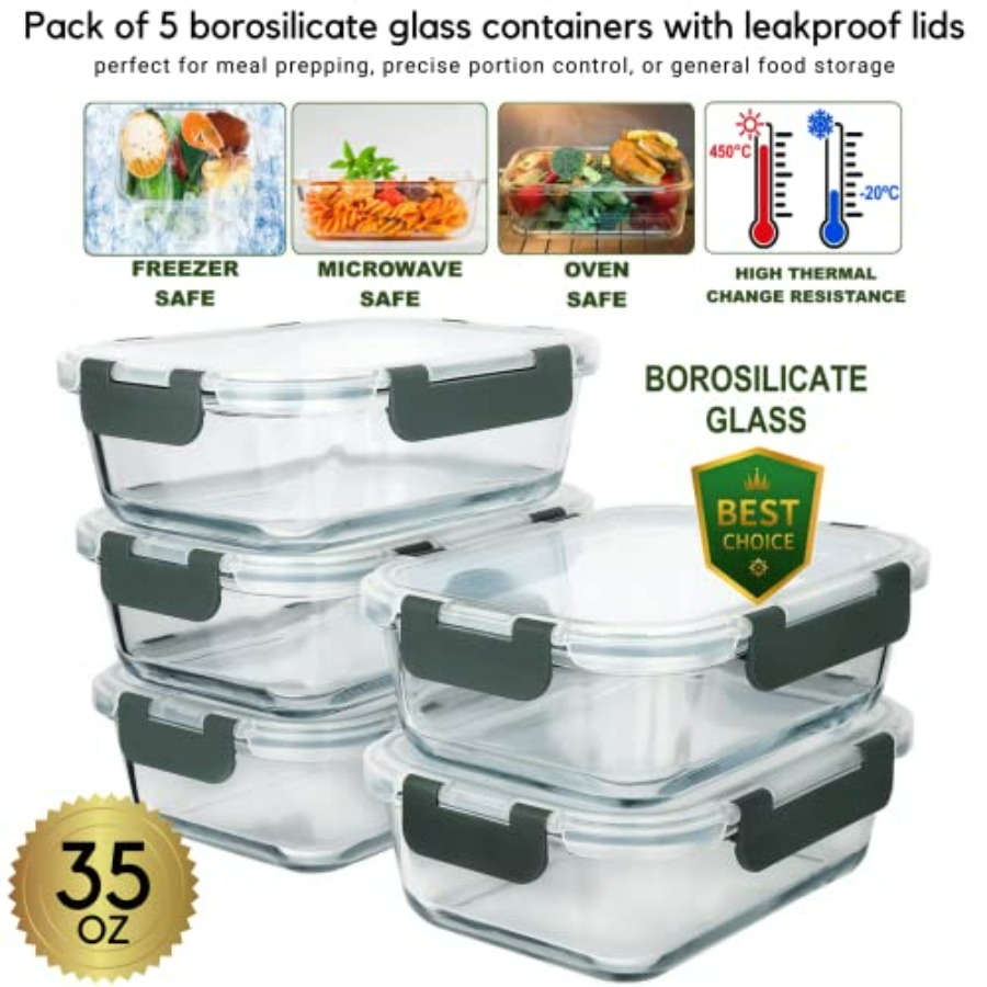 Glass Meal Prep Containers: 5  - Meal Prep Glass Containers With Lids recensie en prijs