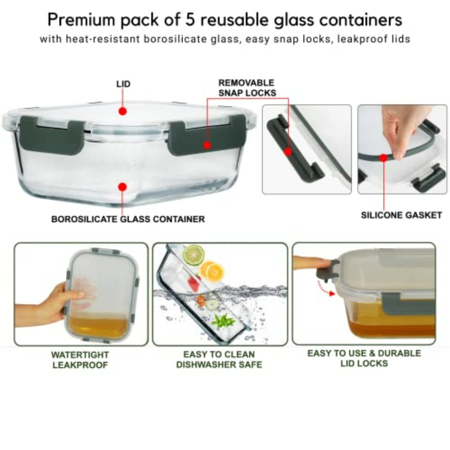 Glass Meal Prep Containers: 5  - Meal Prep Glass Containers With Lids recensie en prijs