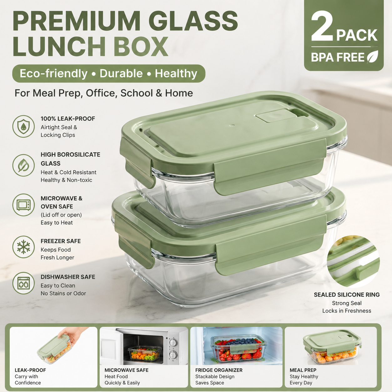 High Borosilicate Glass Lunch  - Meal Prep Glass Containers Oven Safe recensie en prijs