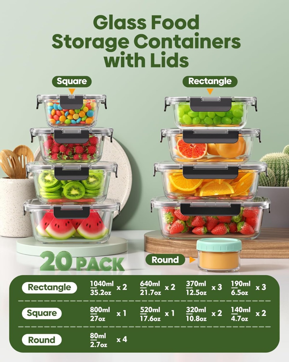 40 PCS Glass Food Storage Cont - Meal Prep Glass Containers With Lids recensie en prijs