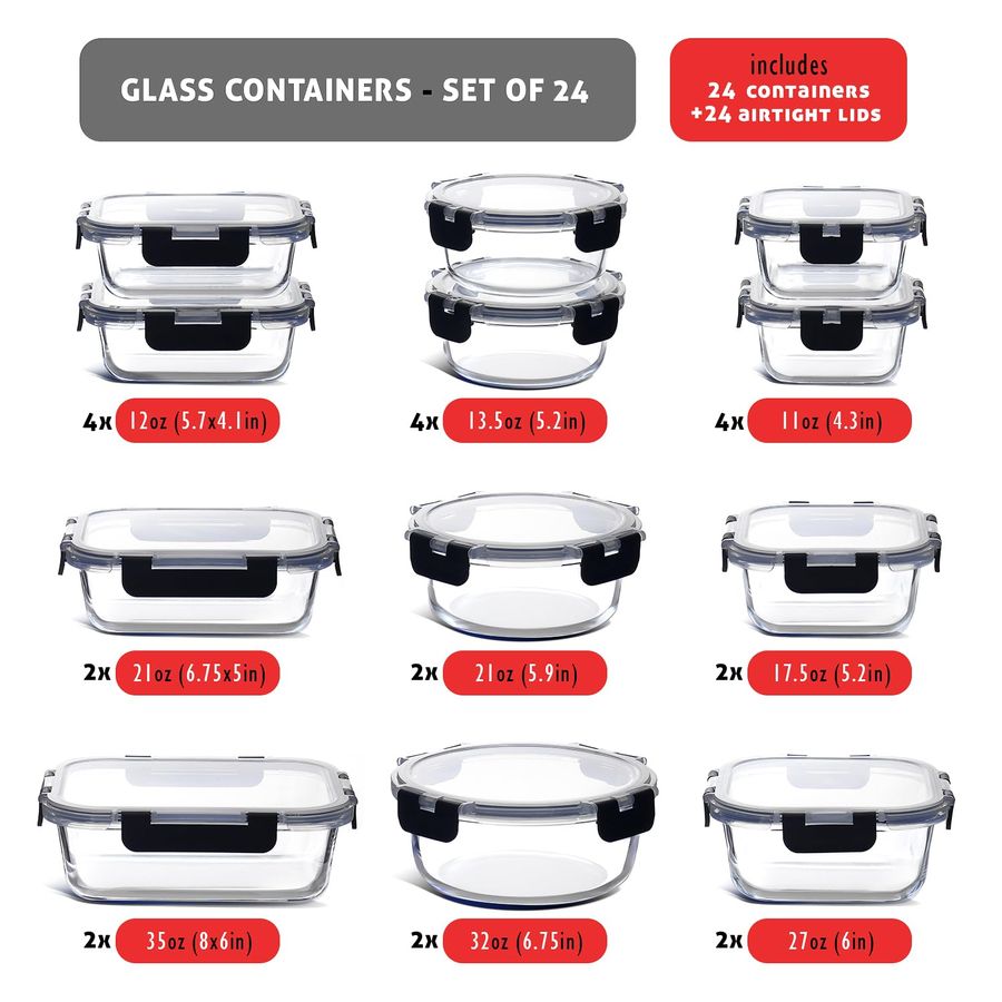 48pc Glass Storage Containers  - Meal Prep Glass Containers With Lids recensie en prijs