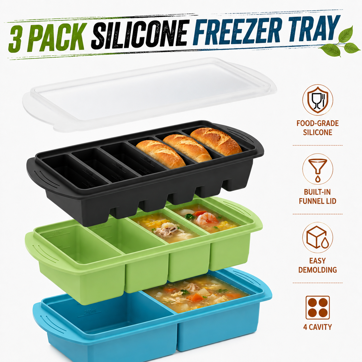 3 Pack Silicone Freezer Trays  - Meal Prep Menu recensie en prijs