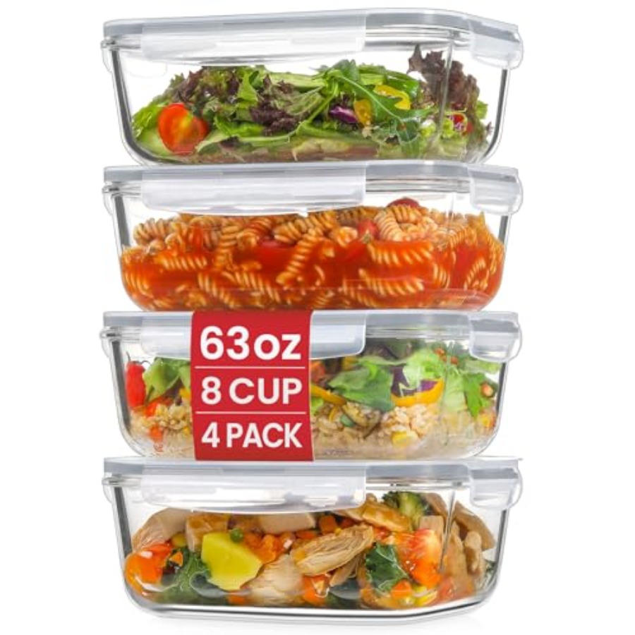4 Pack 8 Cups/ 63oz Large Glas - Meal Prep Glass Containers With Lids recensie en prijs