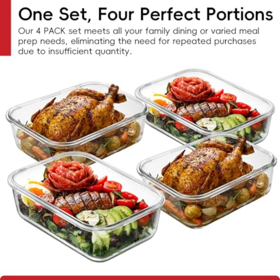 4 Pack 8 Cups/ 63oz Large Glas - Meal Prep Glass Containers With Lids recensie en prijs
