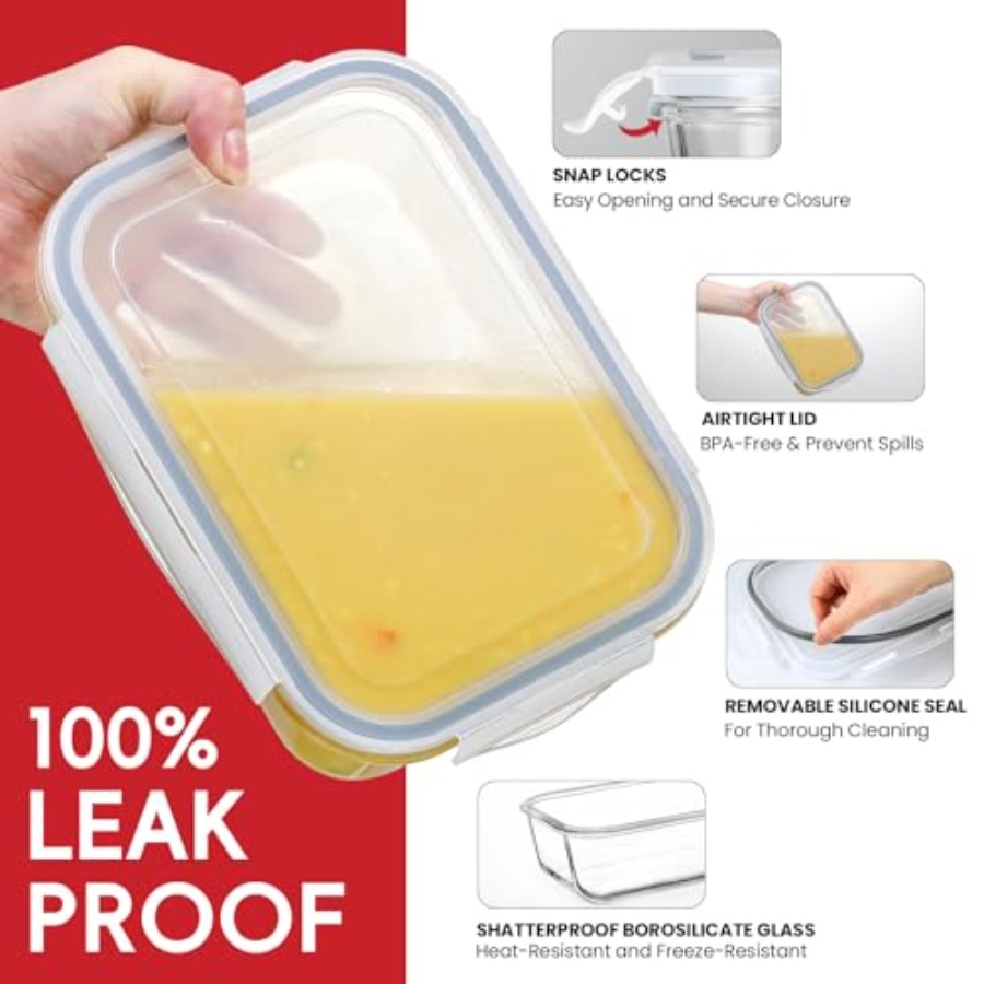 4 Pack 8 Cups/ 63oz Large Glas - Meal Prep Glass Containers With Lids recensie en prijs