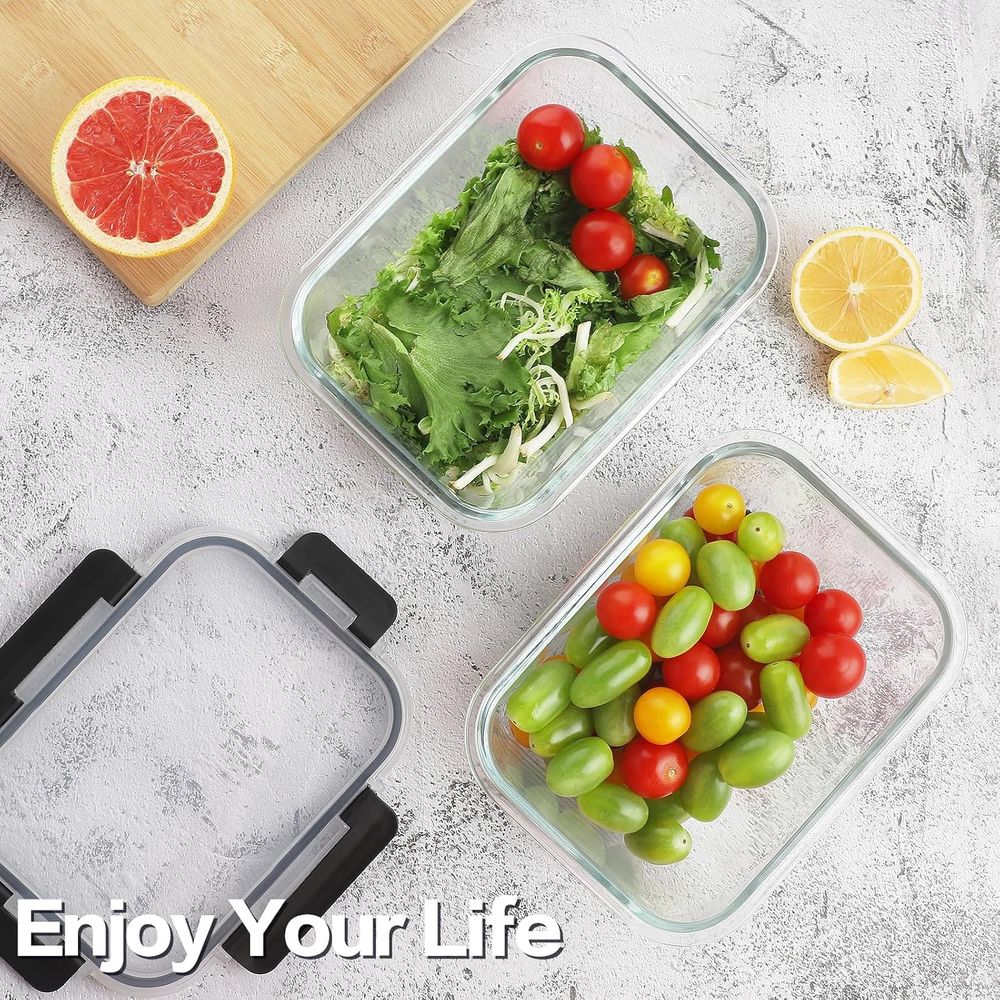 4-Piece 63oz Glass Food Storag - Meal Prep Glass Containers With Lids recensie en prijs