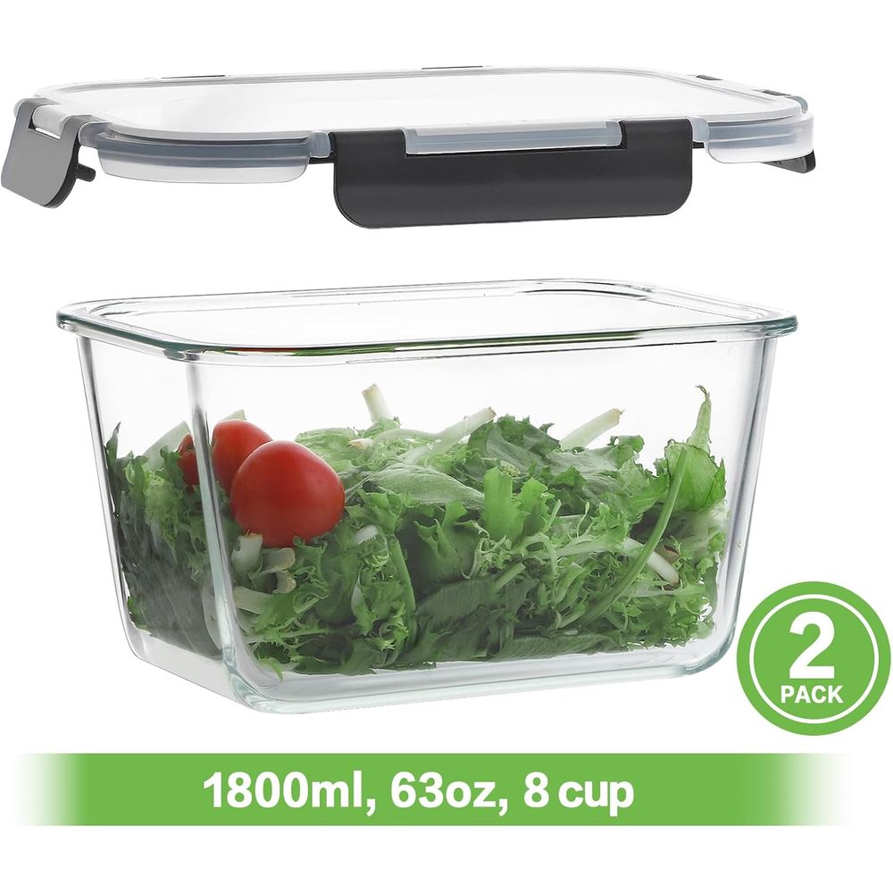4-Piece 63oz Glass Food Storag - Meal Prep Glass Containers With Lids recensie en prijs