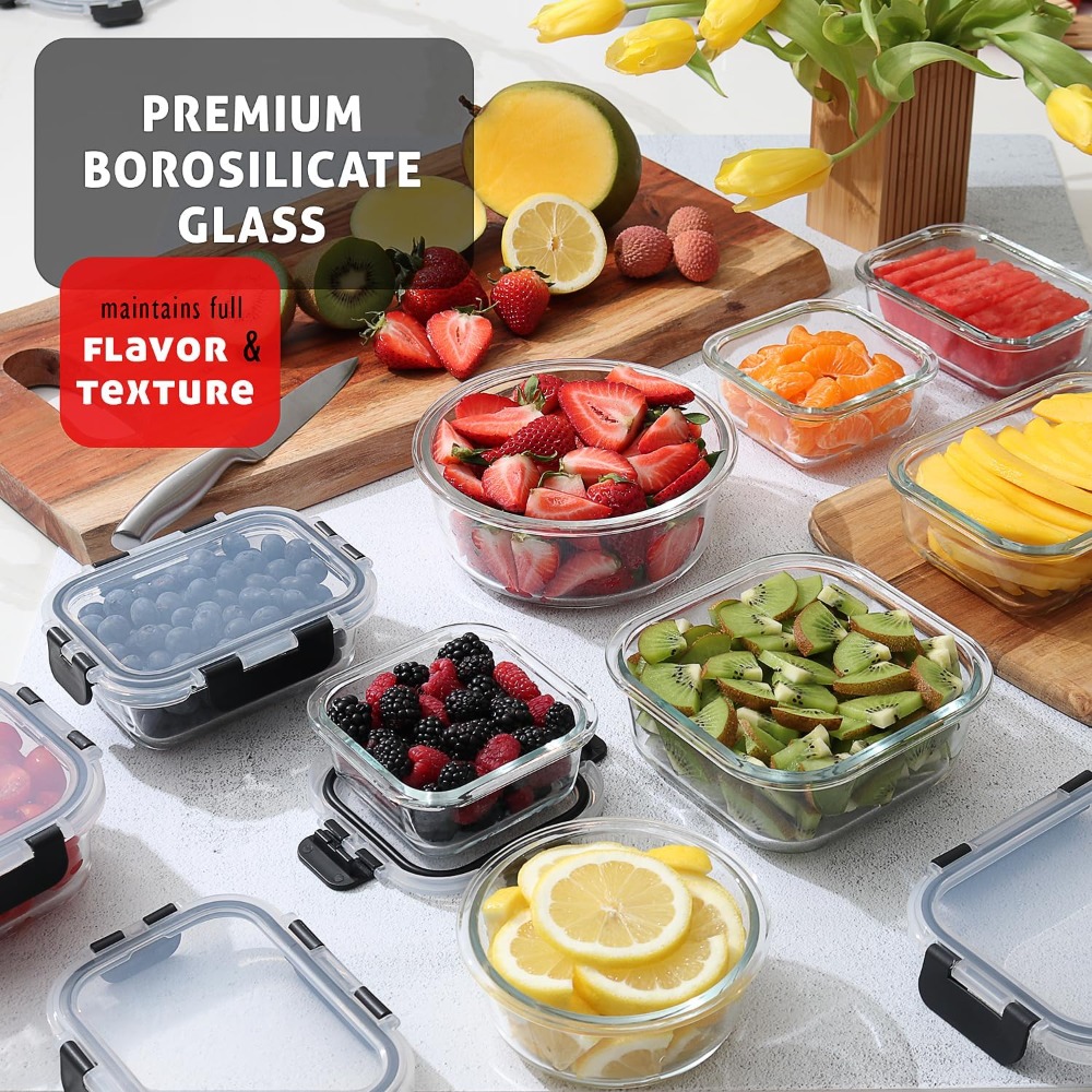 48pc Glass Food Storage Contai - Meal Prep Glass Containers Oven Safe recensie en prijs