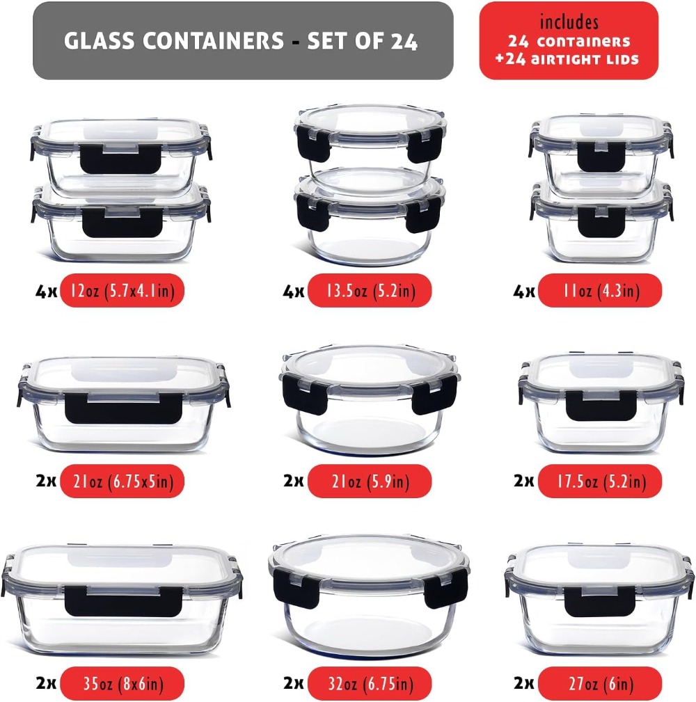 48pc Glass Food Storage Contai - Meal Prep Glass Containers Oven Safe recensie en prijs