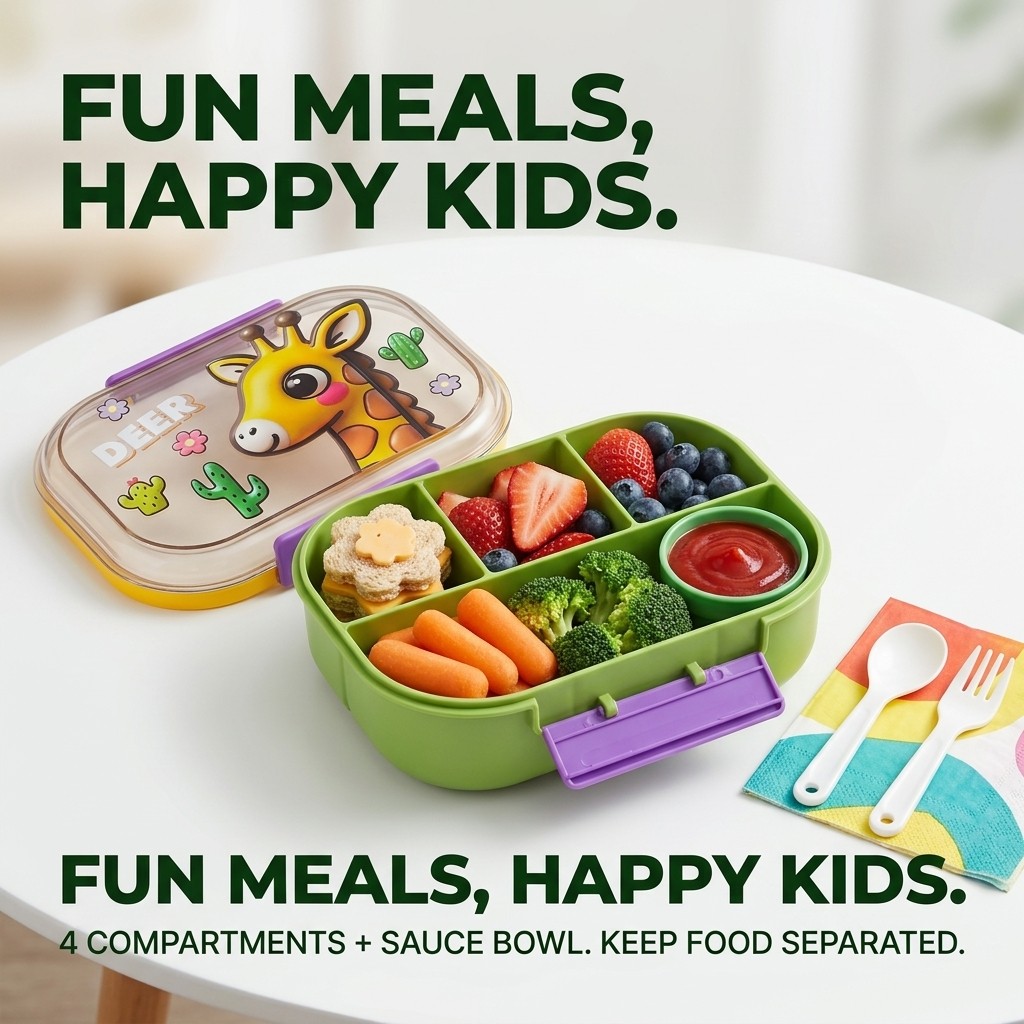 Cute Kids Bento Box 4 Compartm - Meal Prep Lunch Boxes recensie en prijs